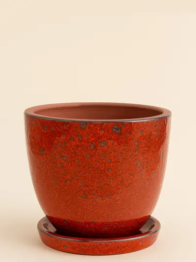 Kırmızı Turuncu Desenli Sırlı No 4 Ø27cm -  Saksilar - Lalezar Botanik